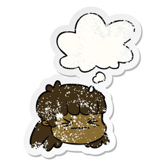 cartoon female face and thought bubble as a distressed worn sticker