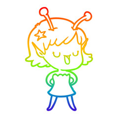 rainbow gradient line drawing happy alien girl cartoon