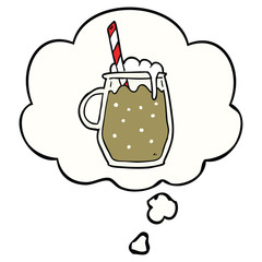 cartoon root beer and thought bubble