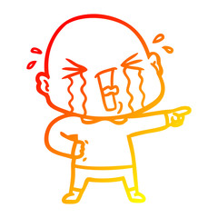 warm gradient line drawing cartoon crying bald man