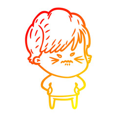 warm gradient line drawing cartoon frustrated woman