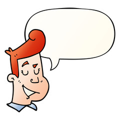 cartoon happy man and speech bubble in smooth gradient style