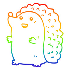 rainbow gradient line drawing cartoon happy hedgehog