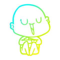 cold gradient line drawing happy cartoon bald man