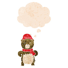 cute cartoon bear and thought bubble in retro textured style