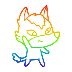 rainbow gradient line drawing friendly cartoon wolf