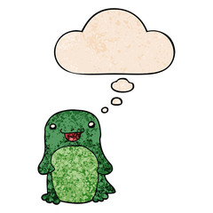 cartoon penguin and thought bubble in grunge texture pattern style