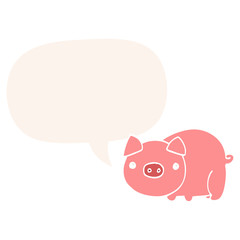 cartoon pig and speech bubble in retro style