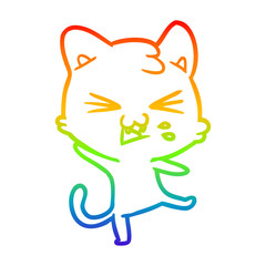 rainbow gradient line drawing cartoon cat hissing