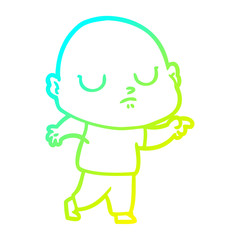 cold gradient line drawing cartoon bald man