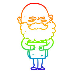 rainbow gradient line drawing cartoon man with beard frowning