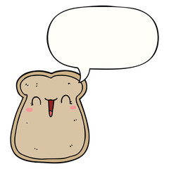 cute cartoon slice of toast and speech bubble