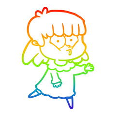 rainbow gradient line drawing cartoon whistling girl