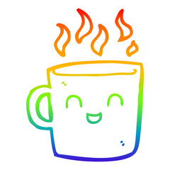 rainbow gradient line drawing cute coffee cup cartoon