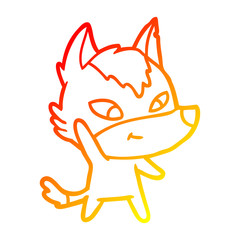 warm gradient line drawing friendly cartoon wolf