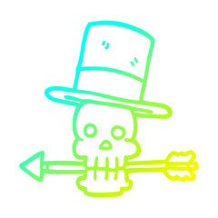 cold gradient line drawing cartoon skull and arrow