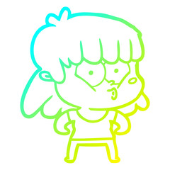 cold gradient line drawing cartoon whistling girl