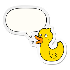 cartoon quacking duck and speech bubble sticker