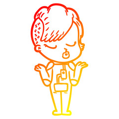 warm gradient line drawing cartoon pretty hipster girl