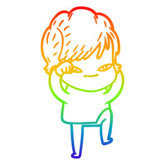 rainbow gradient line drawing cartoon happy woman
