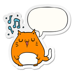cartoon cat singing and speech bubble sticker