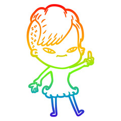 rainbow gradient line drawing cute cartoon girl with hipster haircut