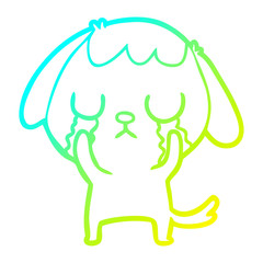 cold gradient line drawing cute cartoon dog crying