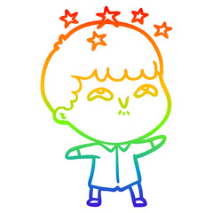 rainbow gradient line drawing cartoon amazed boy