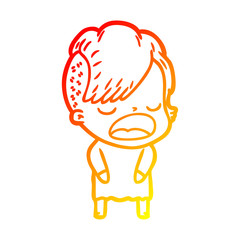 warm gradient line drawing cartoon cool hipster girl talking