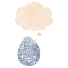 cartoon egg and thought bubble in retro textured style