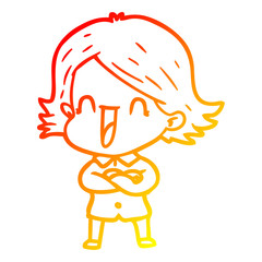 warm gradient line drawing cartoon laughing woman
