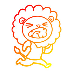 warm gradient line drawing cartoon lion running