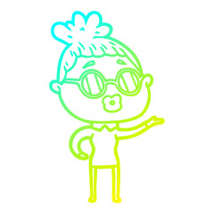 cold gradient line drawing cartoon woman wearing sunglasses