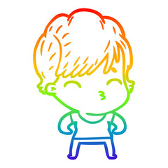 rainbow gradient line drawing cartoon woman thinking