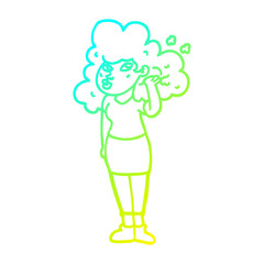 cold gradient line drawing cartoon girl playing with hair