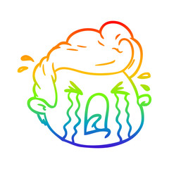 rainbow gradient line drawing cartoon crying boy
