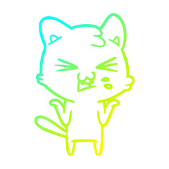 Fototapeta premium cold gradient line drawing cartoon cat hissing