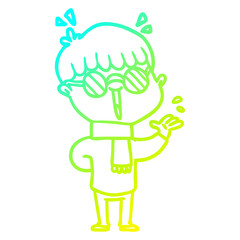 cold gradient line drawing cartoon boy wearing spectacles