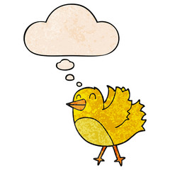 cartoon bird and thought bubble in grunge texture pattern style