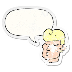 cartoon handsome man and speech bubble distressed sticker