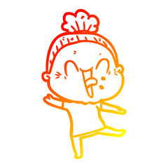 Obraz premium warm gradient line drawing cartoon happy old woman
