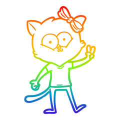 rainbow gradient line drawing cartoon cat