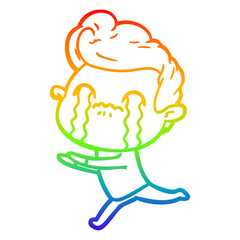 rainbow gradient line drawing cartoon man crying