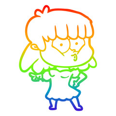 rainbow gradient line drawing cartoon whistling girl