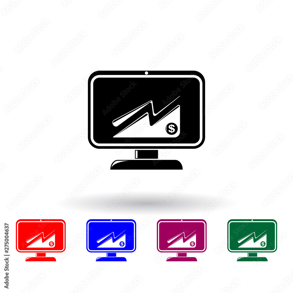 Poster chart of currency growth on the monitor multi color icon. elements of finance set. simple icon for w