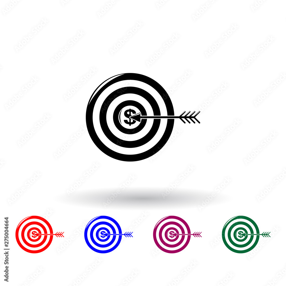 Poster goal and arrow dollar multi color icon. elements of finance set. simple icon for websites, web desig
