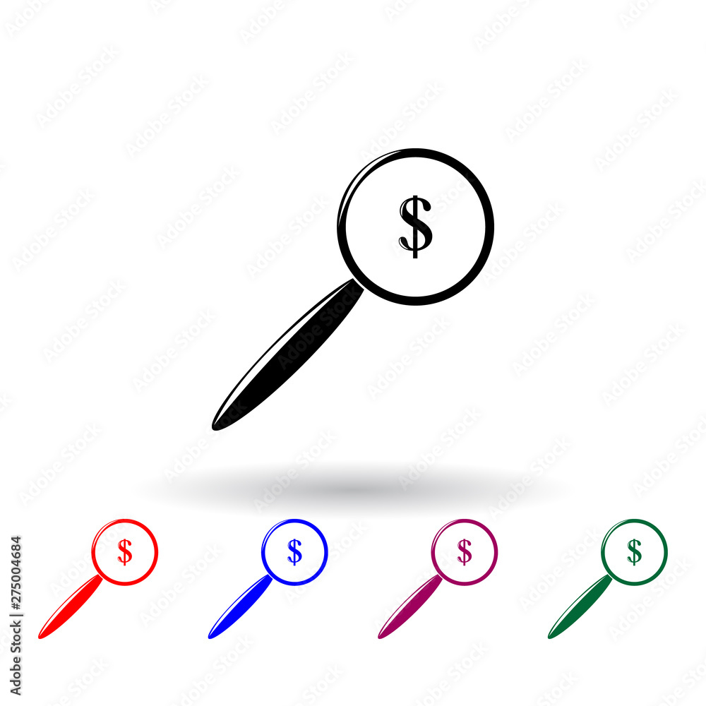 Poster magnifier and dollar multi color icon. elements of finance set. simple icon for websites, web design