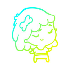 cold gradient line drawing cute happy girl