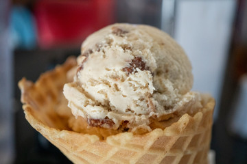 ice cream in a waffle cone