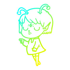 cold gradient line drawing cartoon alien girl